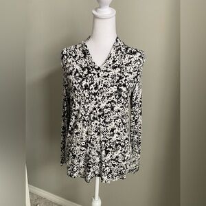 Talbots Women’s S Floral Print Black Grey White Pullover Top Longsleeve Tee